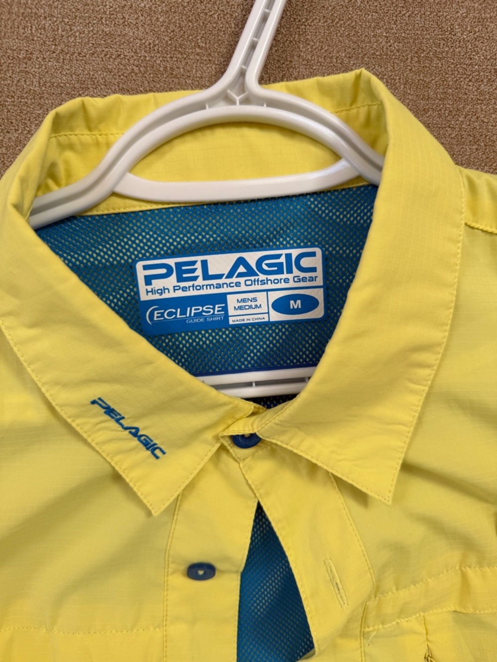 Pelagic Yellow Short-Sleeve Button-Up Shirt with Blue Accents - Picture 2 of 4